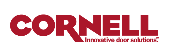 Cornell logo with the tagline Innovative door solutions in red text on a transparent background.